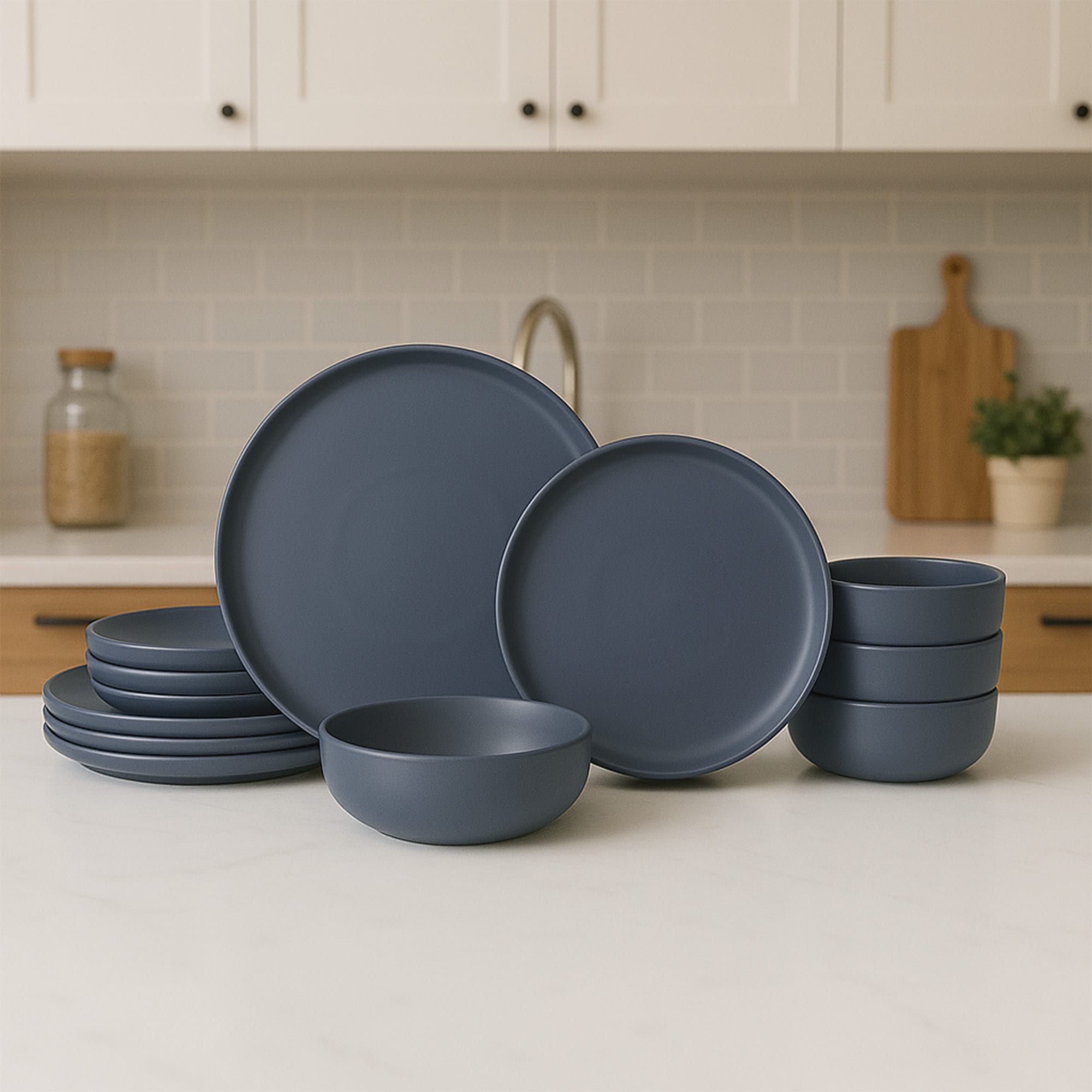 12-Piece Stoneware Dinner Plates Bowls Sets | Microwave & Dishwasher Safe | Non-Toxic Dinner Plates Bowls Set | Stackable Matte Glaze Kitchenware For 4_voghion.com